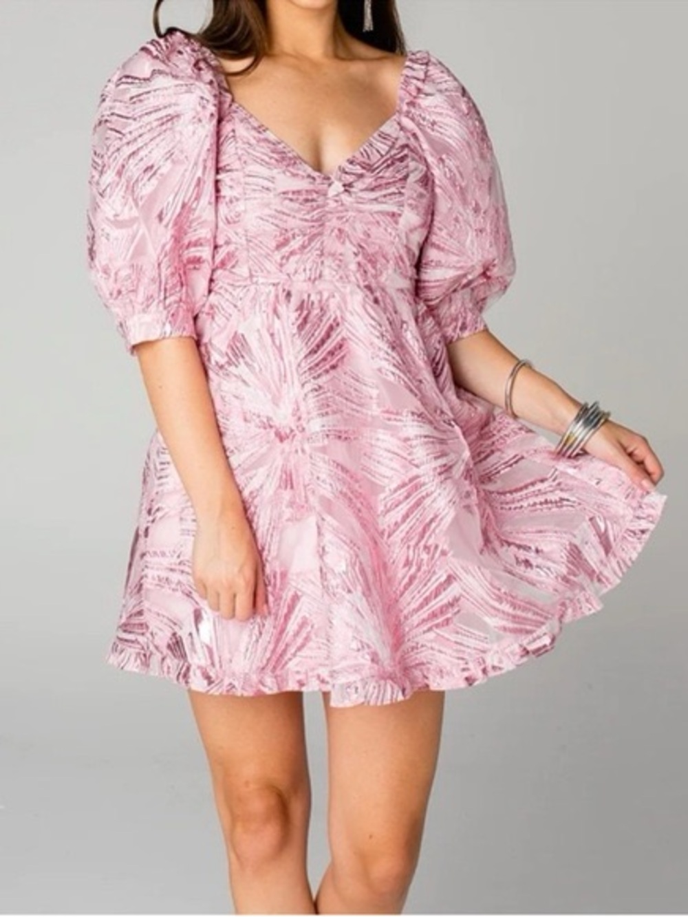 Buddy Love Pink Textured Puff-Sleeve Mini Dress (NEVER WORN took tags off)